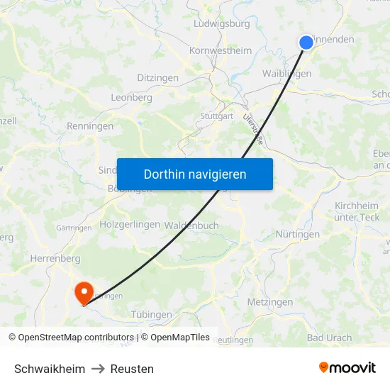 Schwaikheim to Reusten map