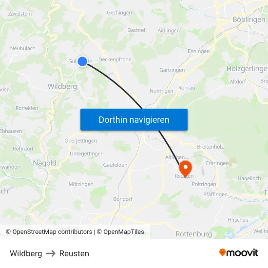 Wildberg to Reusten map