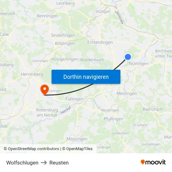 Wolfschlugen to Reusten map