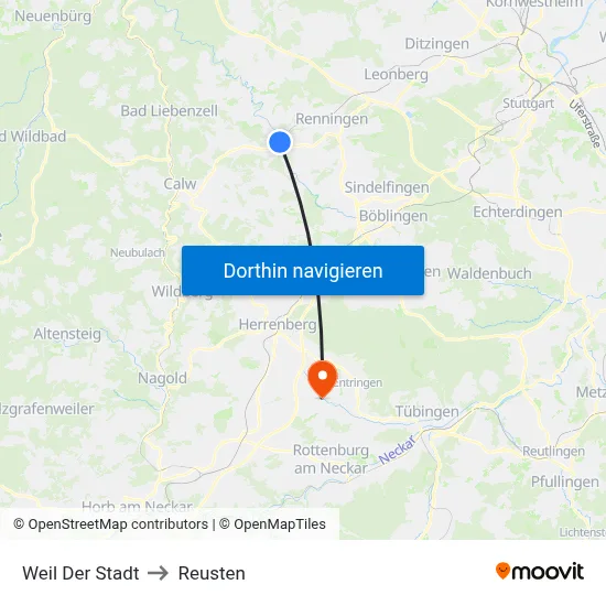 Weil Der Stadt to Reusten map