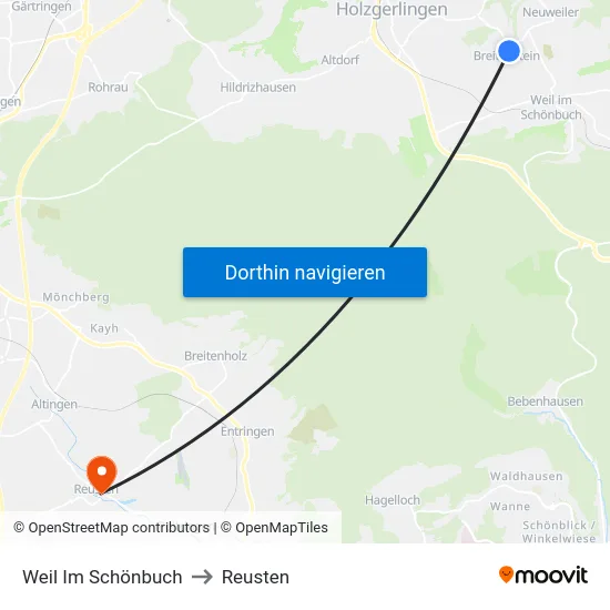 Weil Im Schönbuch to Reusten map