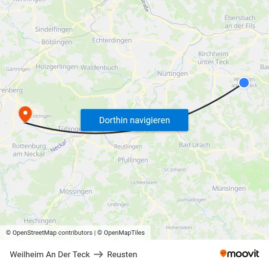Weilheim An Der Teck to Reusten map