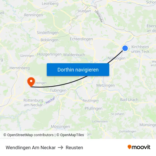 Wendlingen Am Neckar to Reusten map