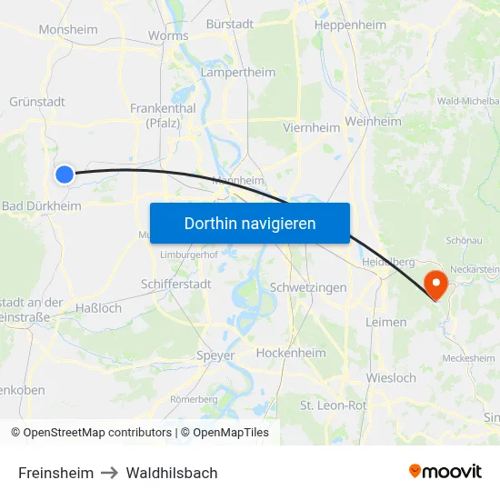 Freinsheim to Waldhilsbach map