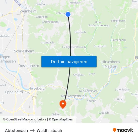 Abtsteinach to Waldhilsbach map