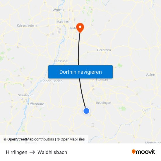 Hirrlingen to Waldhilsbach map