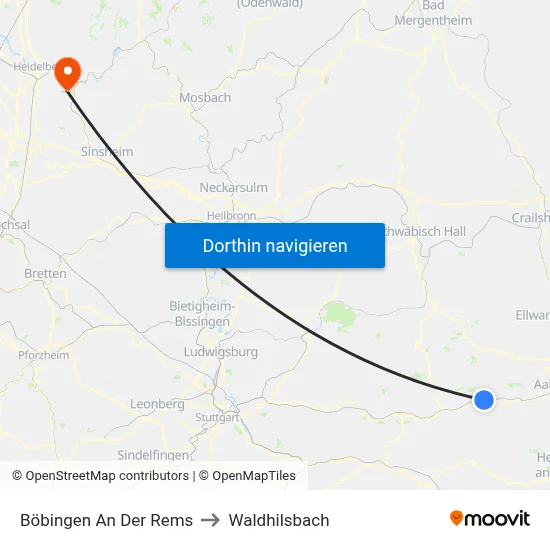 Böbingen An Der Rems to Waldhilsbach map