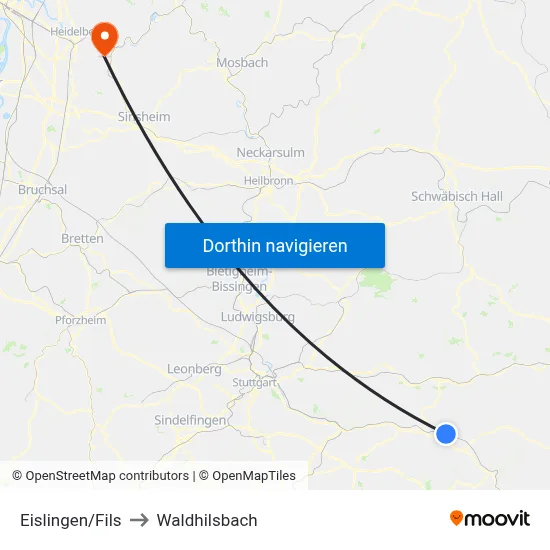 Eislingen/Fils to Waldhilsbach map