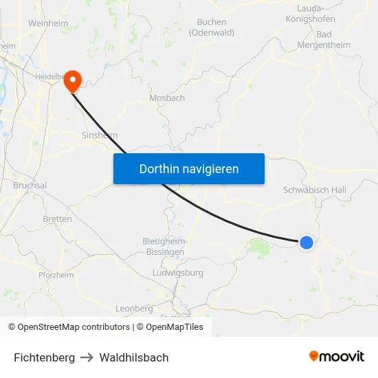 Fichtenberg to Waldhilsbach map