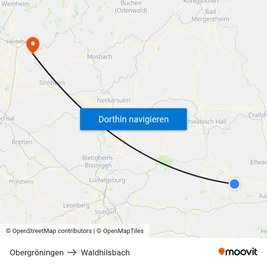 Obergröningen to Waldhilsbach map