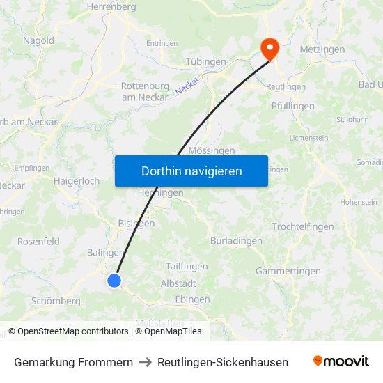 Gemarkung Frommern to Reutlingen-Sickenhausen map