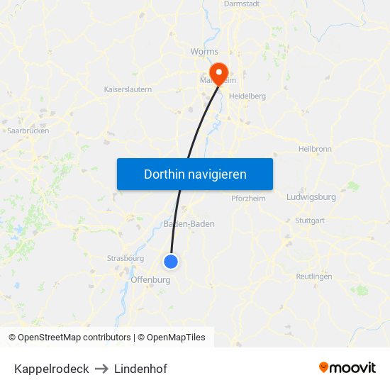 Kappelrodeck to Lindenhof map