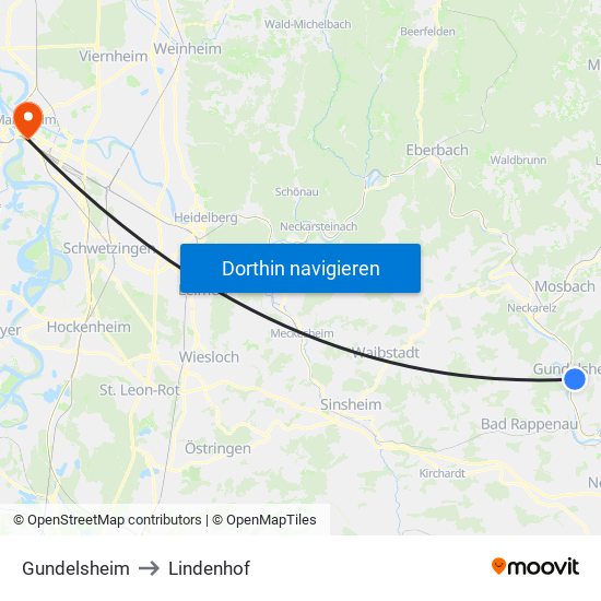 Gundelsheim to Lindenhof map