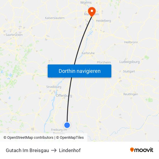 Gutach Im Breisgau to Lindenhof map