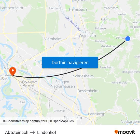 Abtsteinach to Lindenhof map