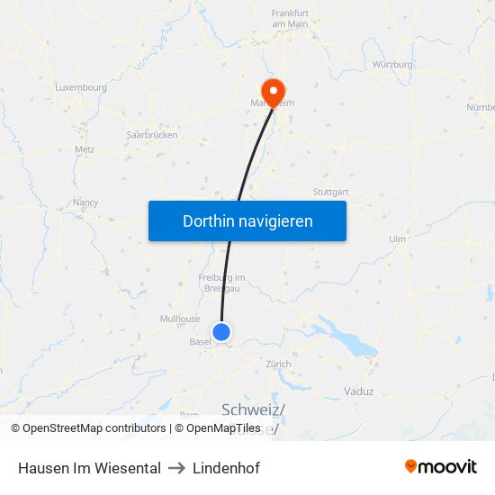 Hausen Im Wiesental to Lindenhof map