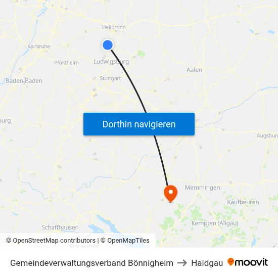 Gemeindeverwaltungsverband Bönnigheim to Haidgau map