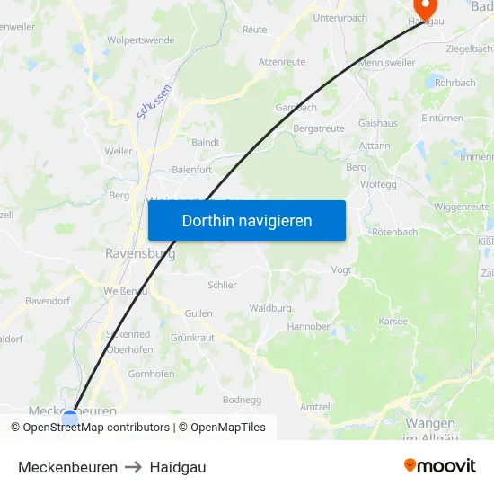 Meckenbeuren to Haidgau map