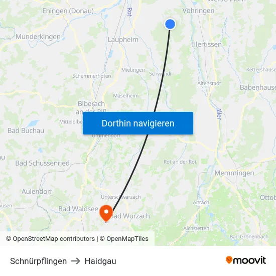 Schnürpflingen to Haidgau map