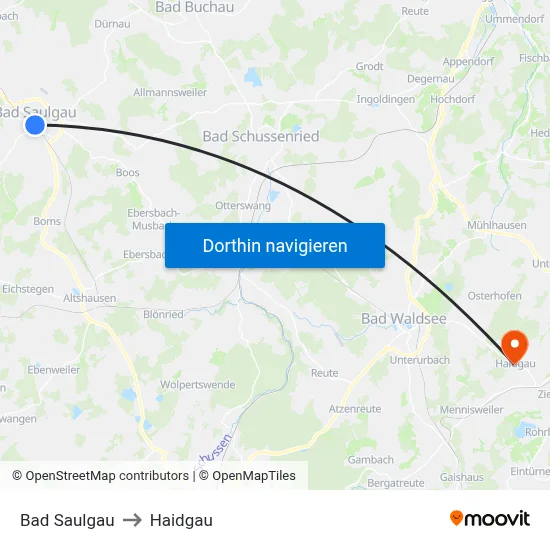Bad Saulgau to Haidgau map