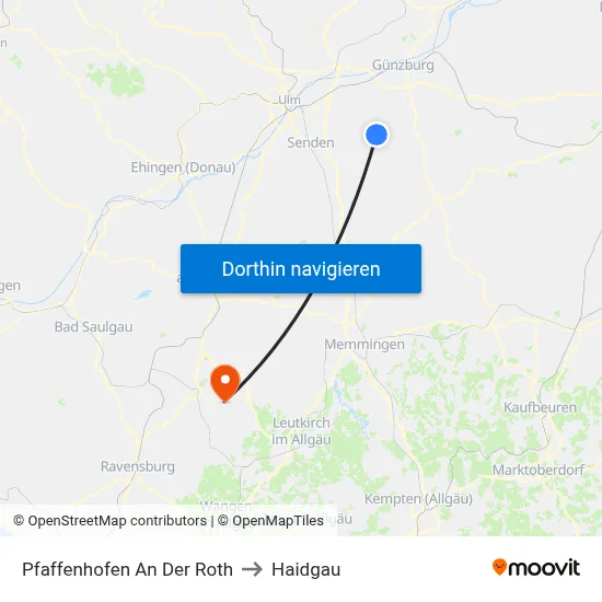 Pfaffenhofen An Der Roth to Haidgau map