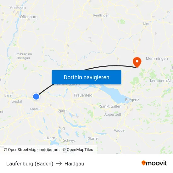 Laufenburg (Baden) to Haidgau map