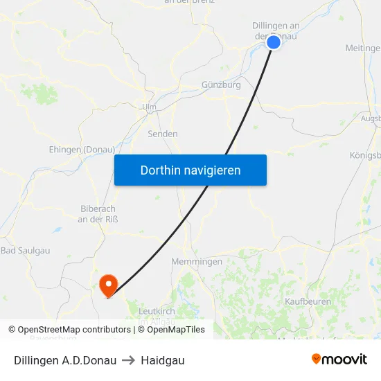 Dillingen A.D.Donau to Haidgau map