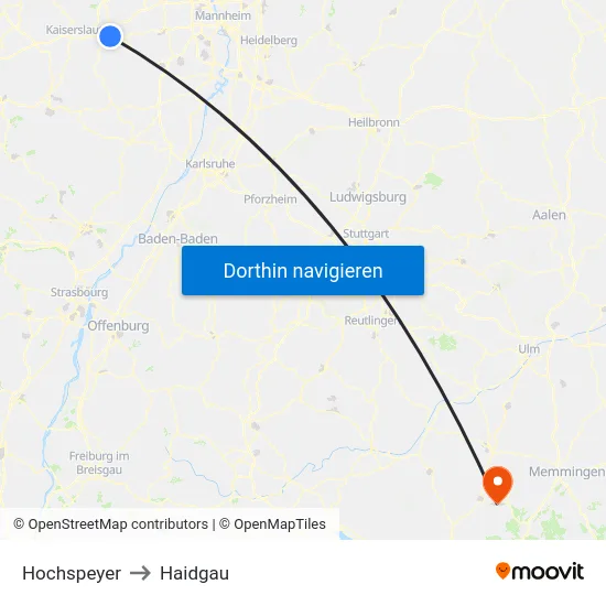 Hochspeyer to Haidgau map