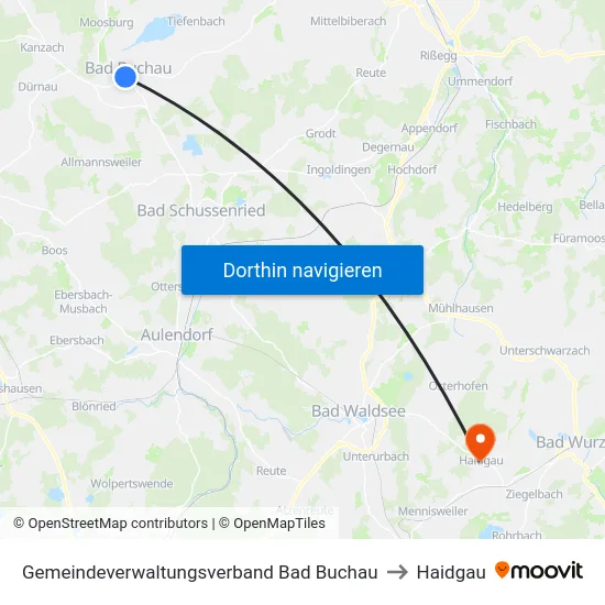 Gemeindeverwaltungsverband Bad Buchau to Haidgau map