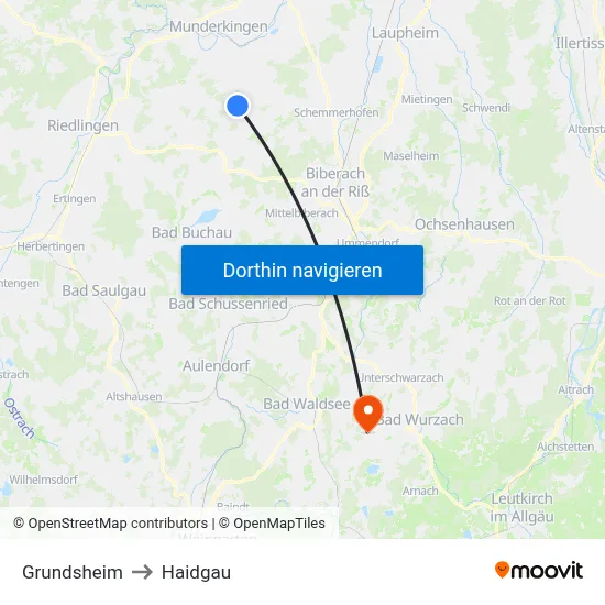 Grundsheim to Haidgau map