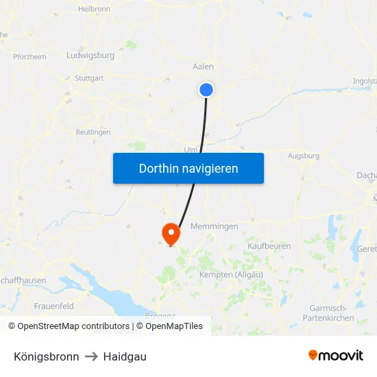 Königsbronn to Haidgau map