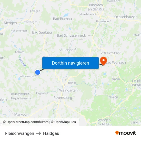 Fleischwangen to Haidgau map