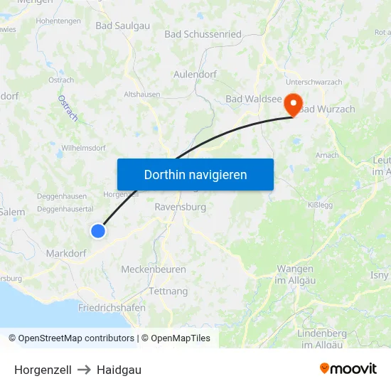 Horgenzell to Haidgau map
