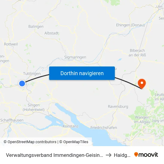 Verwaltungsverband Immendingen-Geisingen to Haidgau map