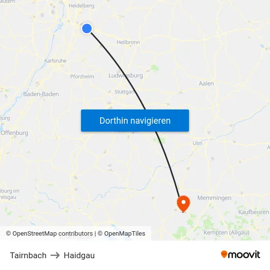 Tairnbach to Haidgau map