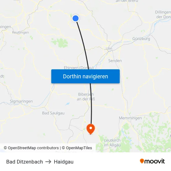 Bad Ditzenbach to Haidgau map