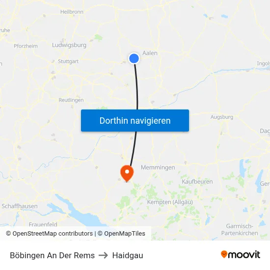 Böbingen An Der Rems to Haidgau map