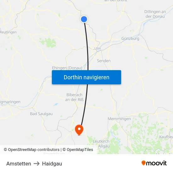 Amstetten to Haidgau map