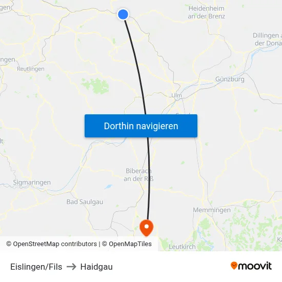 Eislingen/Fils to Haidgau map