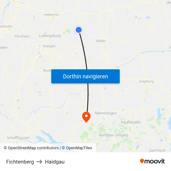 Fichtenberg to Haidgau map