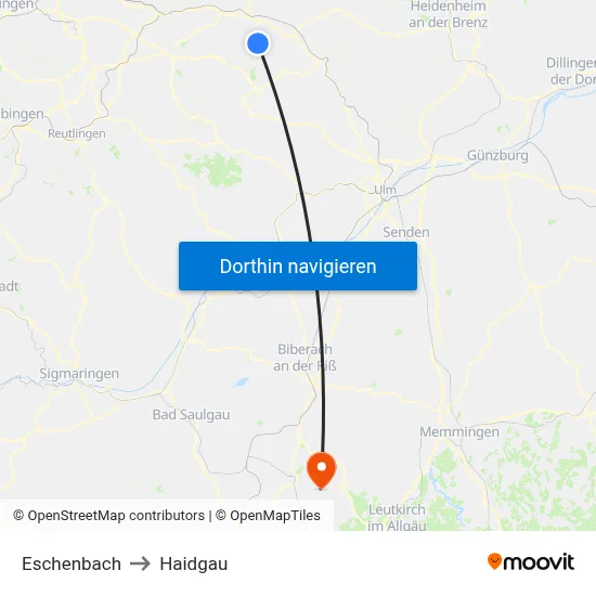 Eschenbach to Haidgau map
