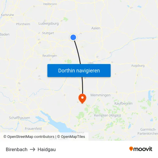 Birenbach to Haidgau map
