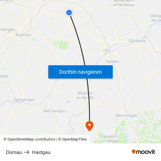 Dürnau to Haidgau map