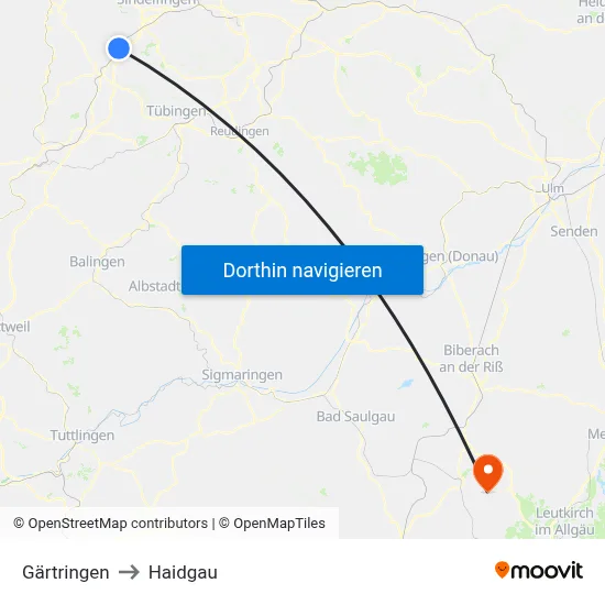 Gärtringen to Haidgau map