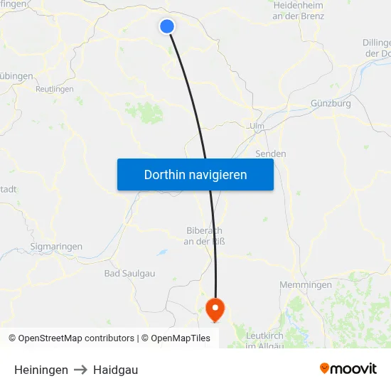 Heiningen to Haidgau map