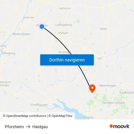 Pforzheim to Haidgau map