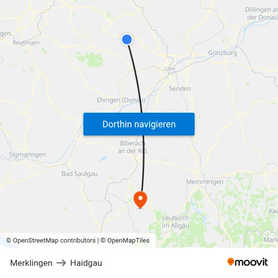 Merklingen to Haidgau map