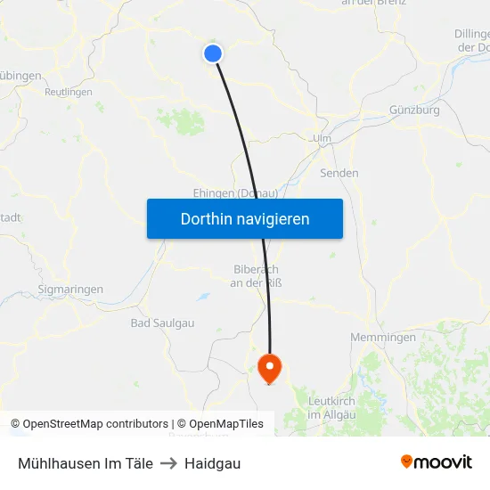Mühlhausen Im Täle to Haidgau map
