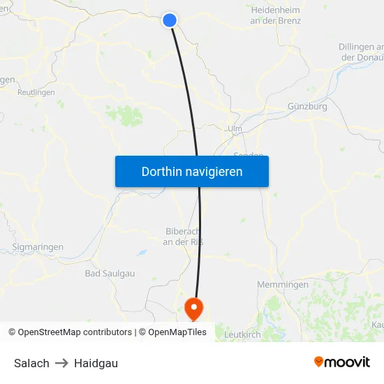 Salach to Haidgau map