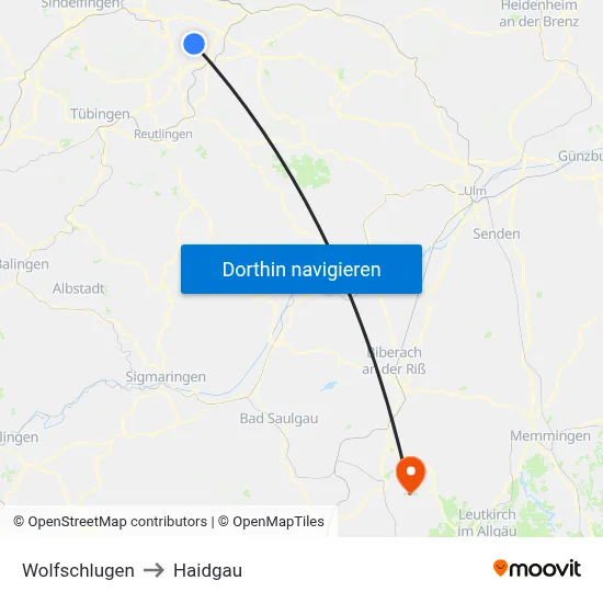 Wolfschlugen to Haidgau map